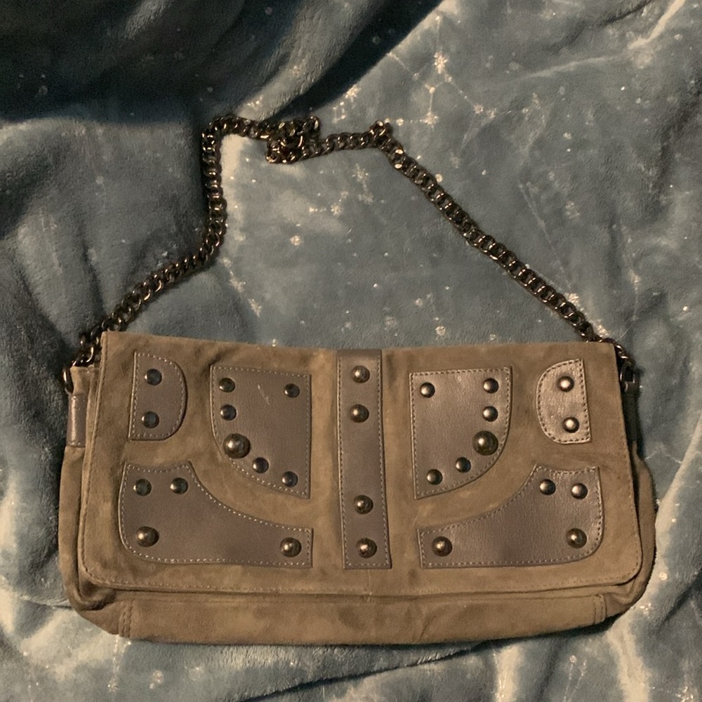 Suede gray shoulder purse